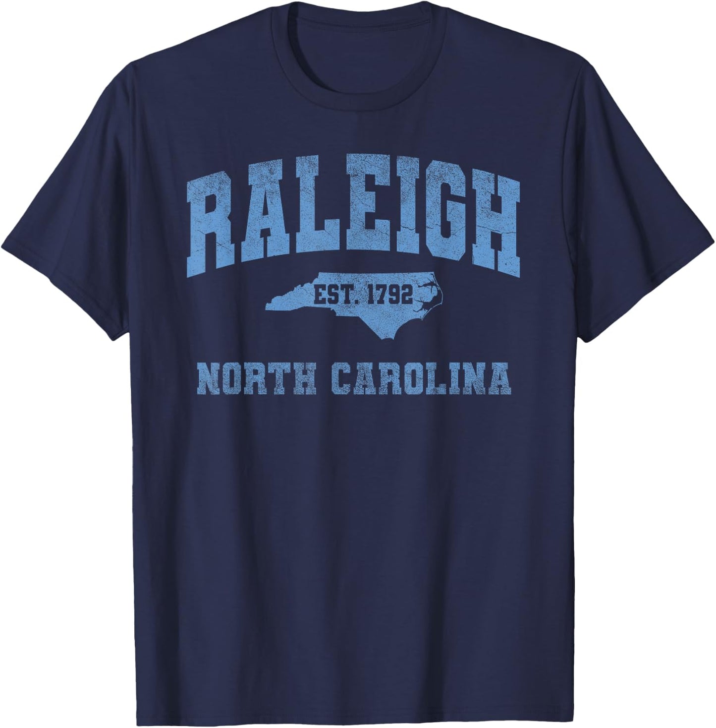 Raleigh North Carolina NC Vintage State Athletic Style T-Shirt - T-Shirt | Navy