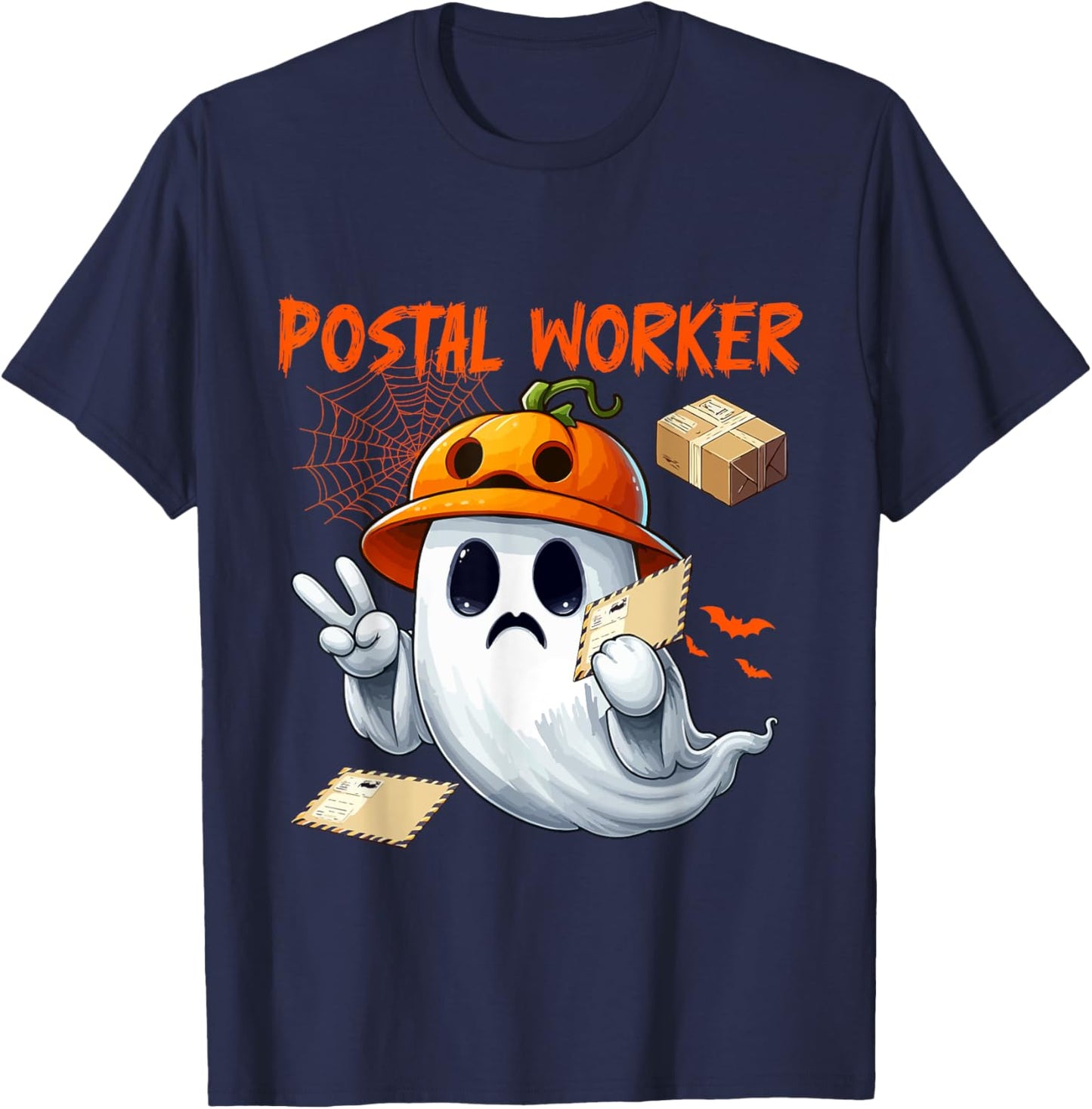 Postal Worker Job Halloween Ghost Boo Pumpkin Matching Team T-Shirt - T-Shirt | Navy