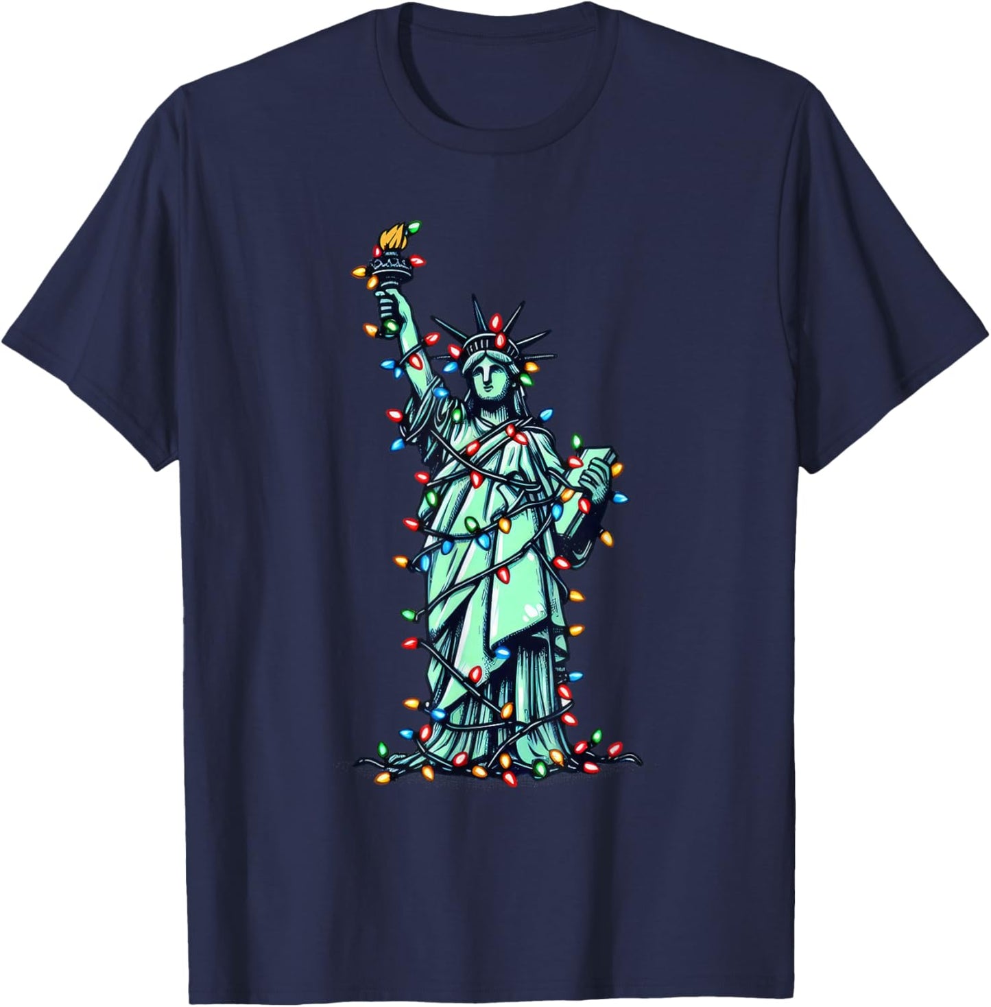 American Patriotic Xmas Outfit Cute Santa Statue of Liberty T-Shirt - T-Shirt | Navy