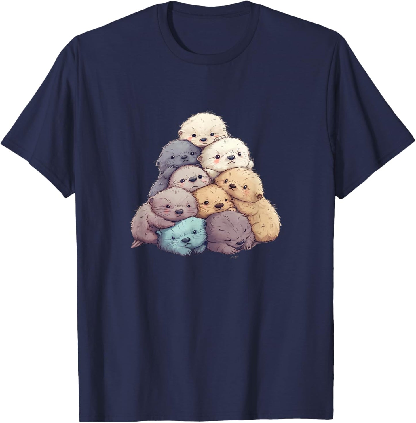 Cute Kawaii Pastel Otter Boys Girls Kids T-Shirt - T-Shirt | Navy