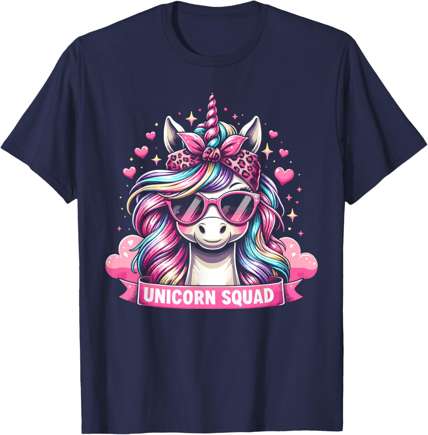 Unicorn Squad - Graceful Unicorn with leopard Bandana T-Shirt - T-Shirt | Navy
