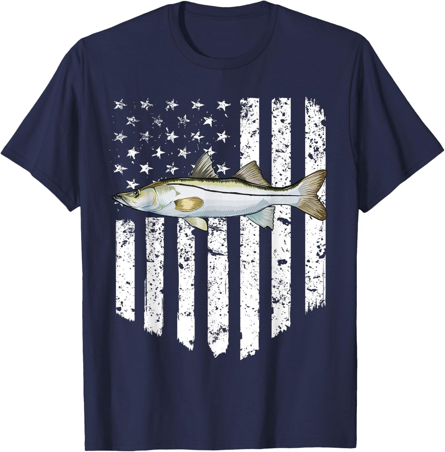 Black White American Flag Snook 4th Of July Fish T-Shirt - T-Shirt | Navy