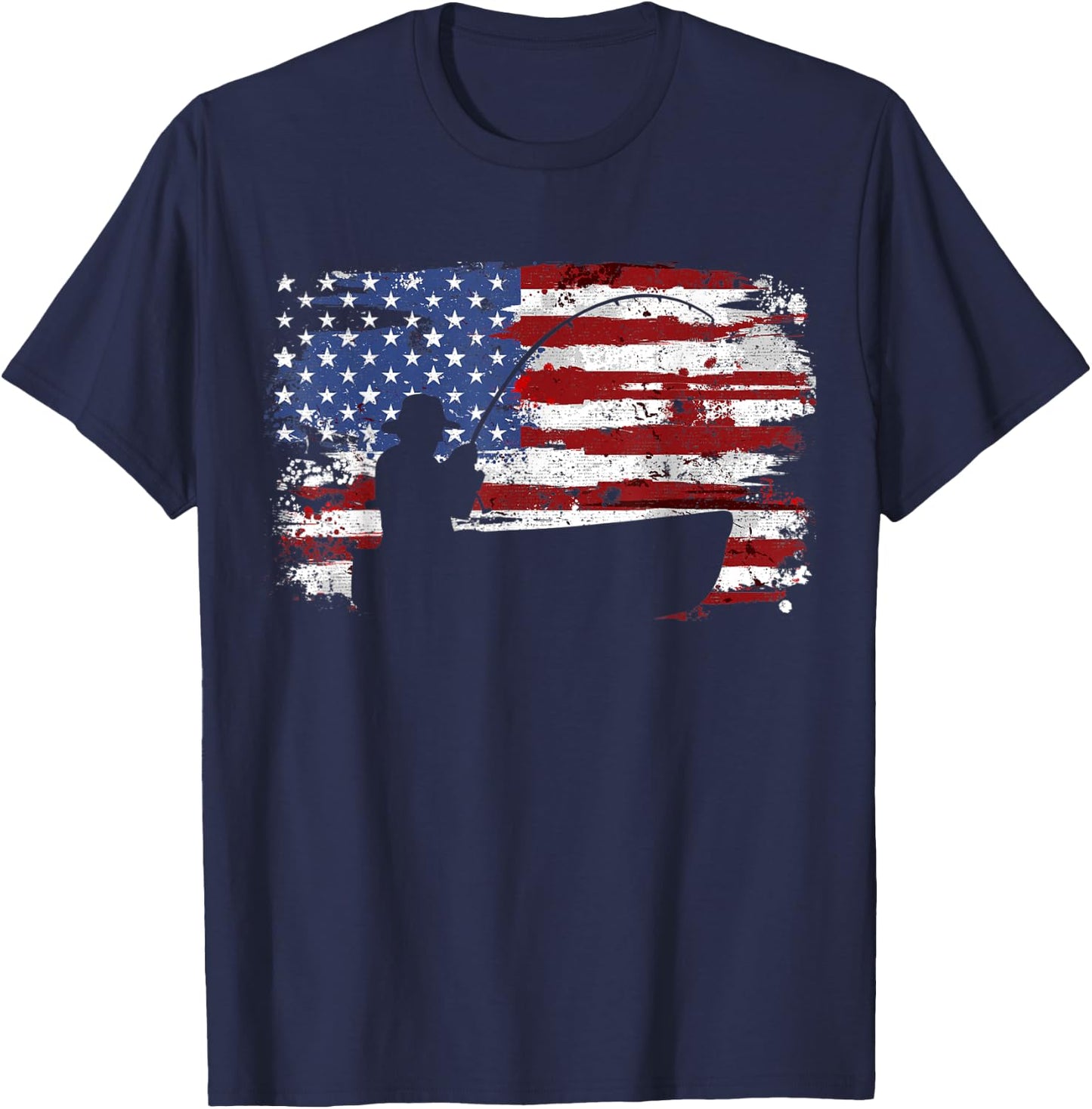 Fishing Vintage American Flag T-Shirt - T-Shirt | Navy
