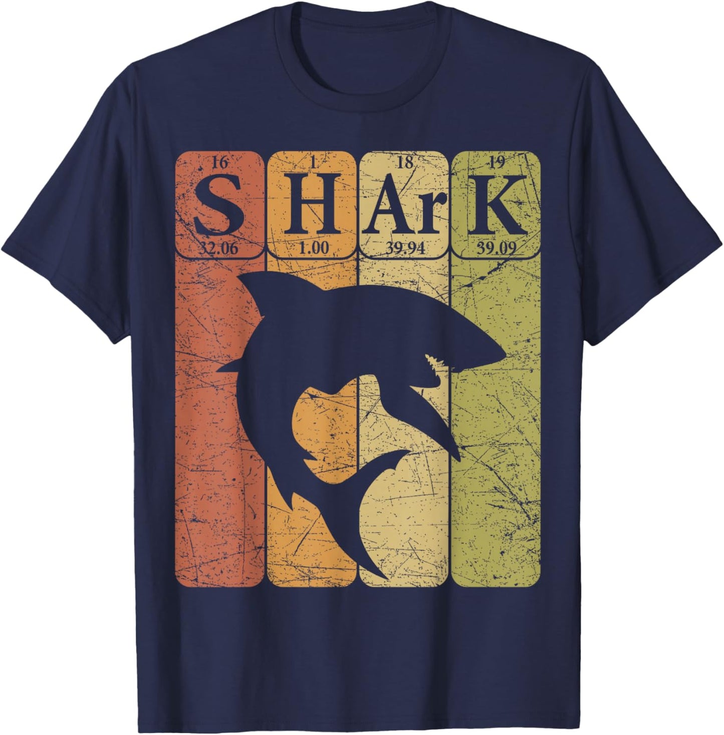 Shark Periodic Table Elements Retro Shark Selachimorphaphile T-Shirt - T-Shirt | Navy