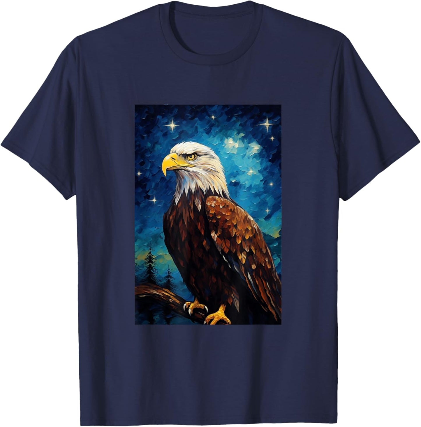 Eagle Designs. Bald Eagle Bird - -Adults, Kids - Black - Short Sleeve - Small - Classic Fit T-Shirt - T-Shirt | Navy