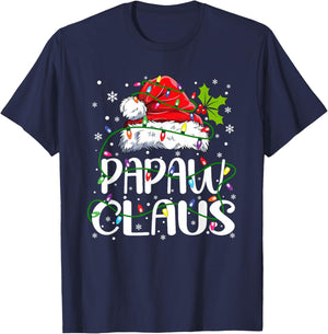 Papaw Claus Christmas Santa Hat Matching Family Xmas Lights T-Shirt - T-Shirt | Navy