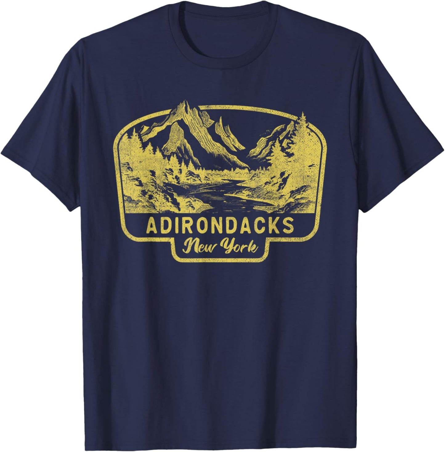 Adirondacks Mountains New York Hiking Outdoors Vintage T-Shirt - T-Shirt | Navy