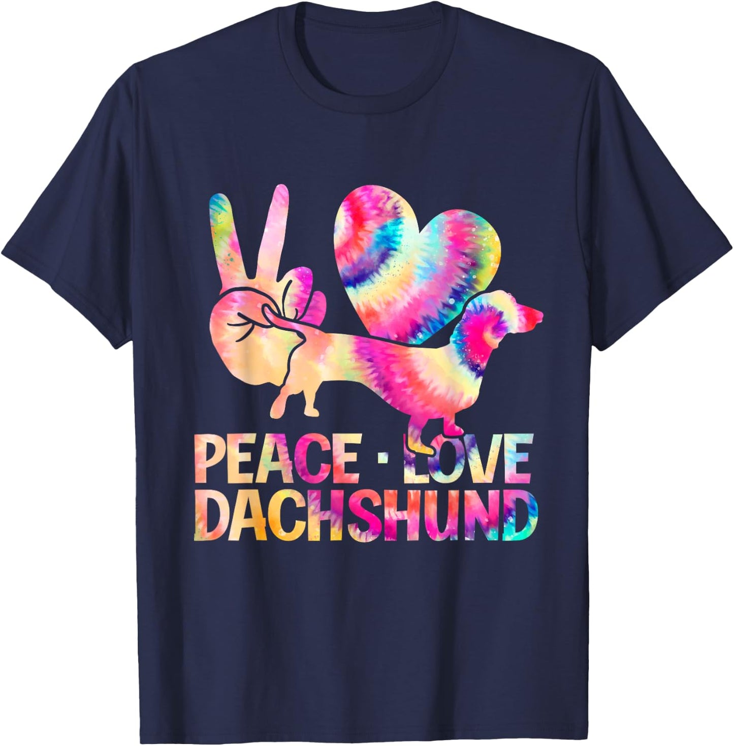 Hippie Dog Cute Animal Lover Gift Wiener Tie Dye Dachshund T-Shirt - T-Shirt | Navy