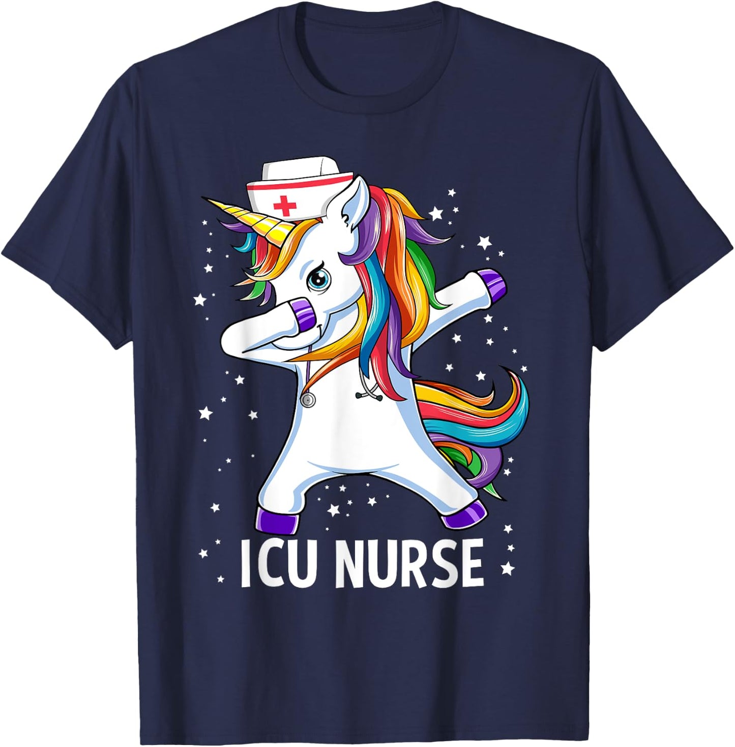 Dabbing Unicorn Funny ICU Nurse T-Shirt - T-Shirt | Navy