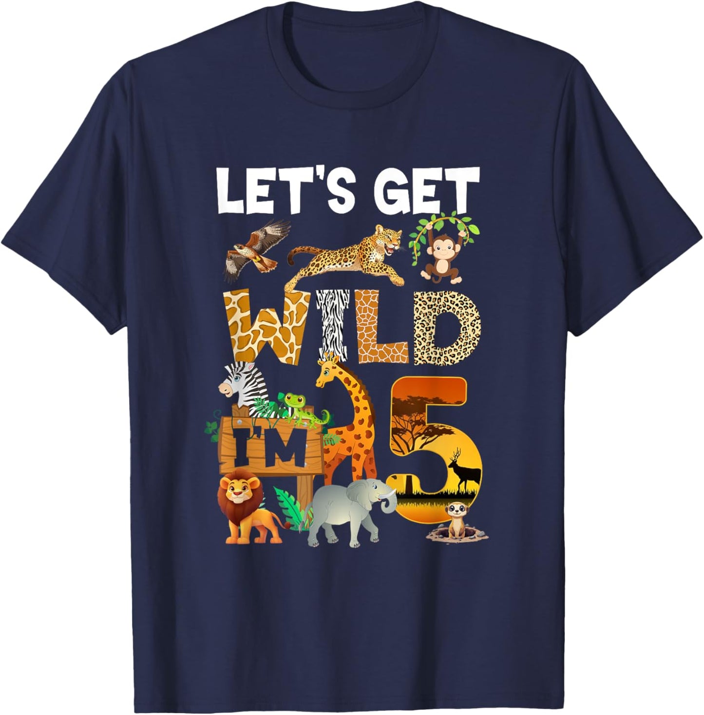 5 Year Old Zoo Birthday Safari Jungle Animal 5Th Bday T-Shirt - T-Shirt | Navy