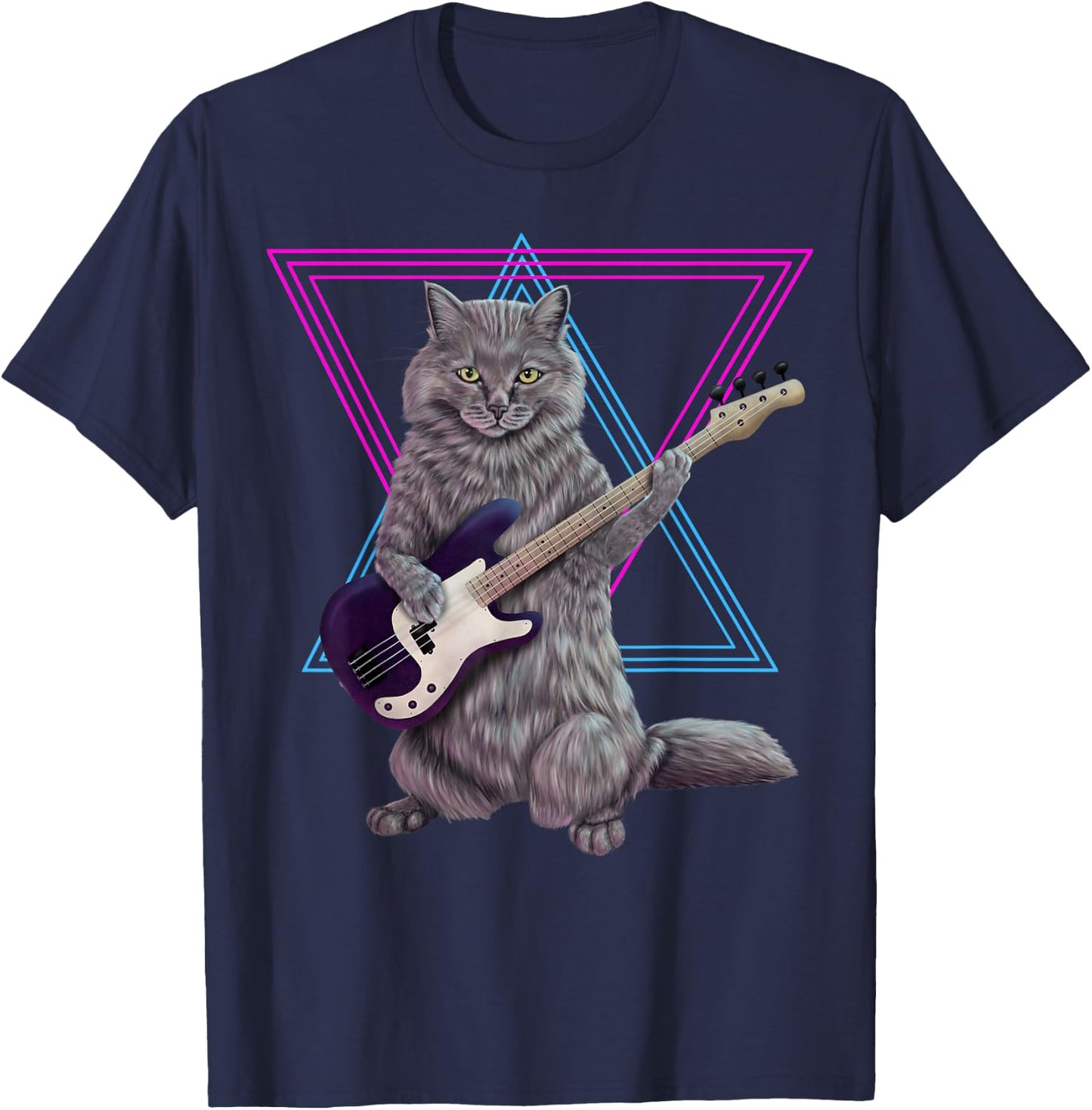 Basskatze - Rockkitty on a Bass Guitar T-Shirt - T-Shirt | Navy