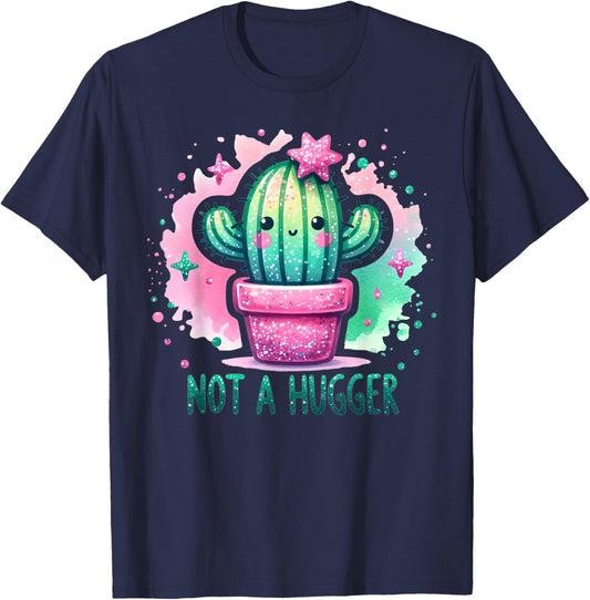 Not A Hugger Funny Vintage Cactus Cute Girl Women Sarcastic T-Shirt - T-Shirt | Navy
