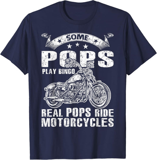 Some Pops Play Bingo Real Pops Ride Motorcycles T-Shirt - T-Shirt | Navy
