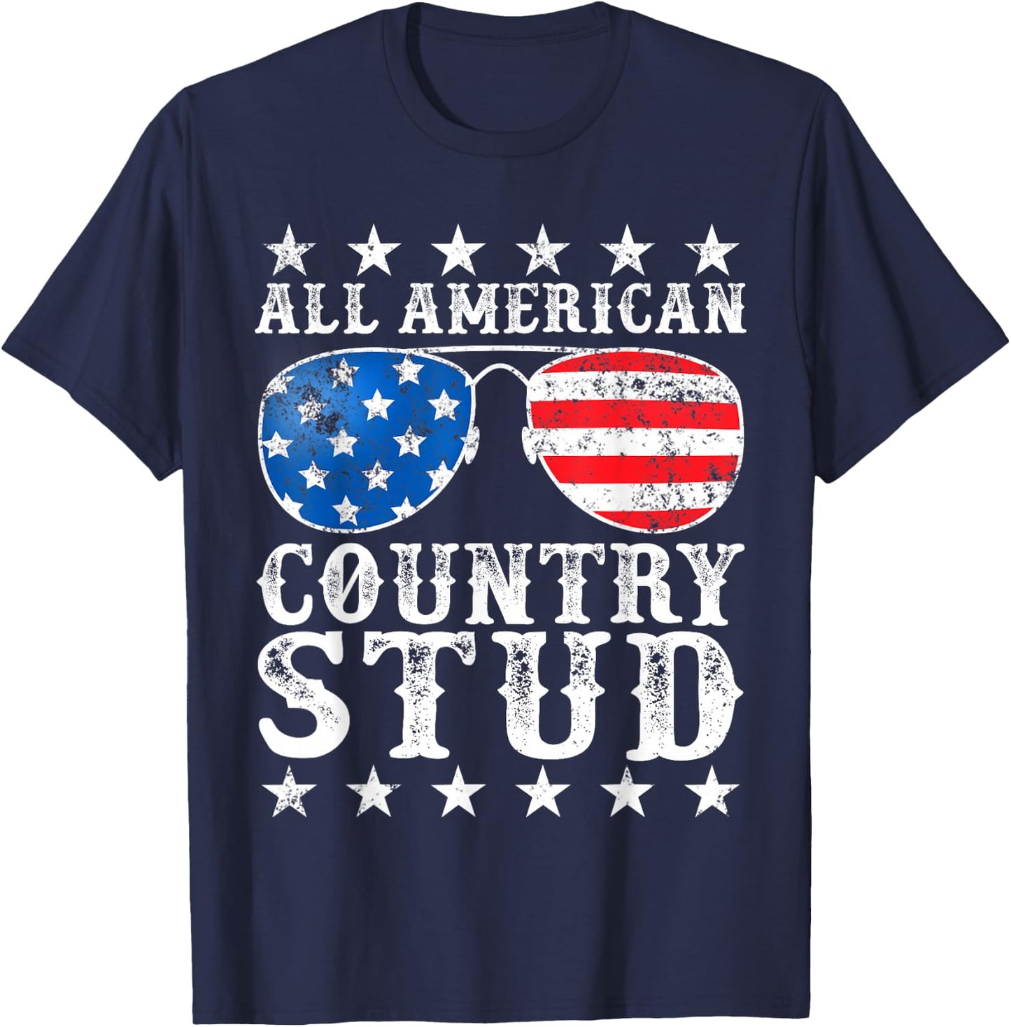 All American Stud Boy Country 4th of July USA Flag Gift T-Shirt - T-Shirt | Navy