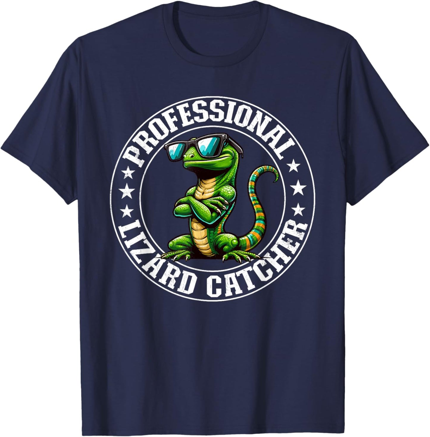 Professional Lizard Catcher Funny Retro Gecko Lizard Hunter T-Shirt - T-Shirt | Navy