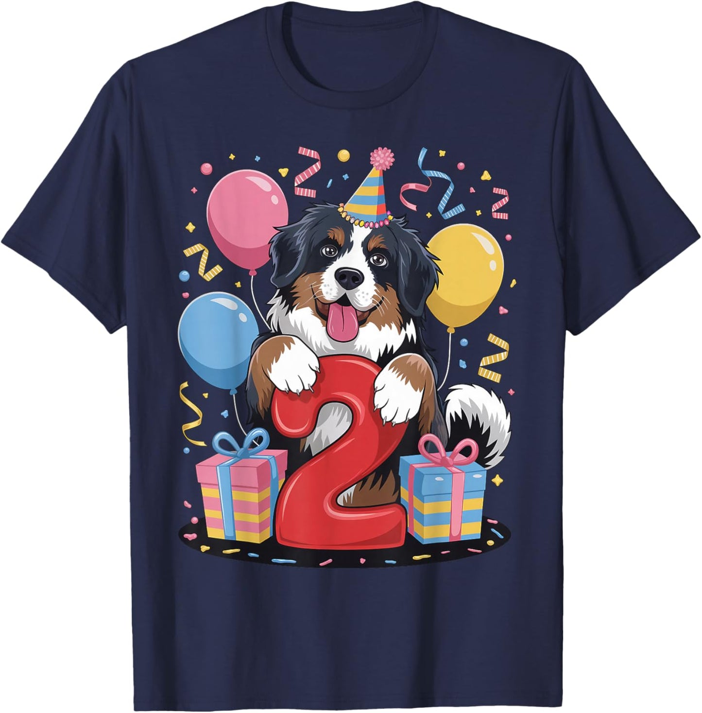 2nd birthday boy girl 2 years old two Bernese Mountain Dog T-Shirt - T-Shirt | Navy