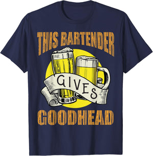 This bartender Gives Good Heads Funny Vintage Bartender T-Shirt - T-Shirt | Navy