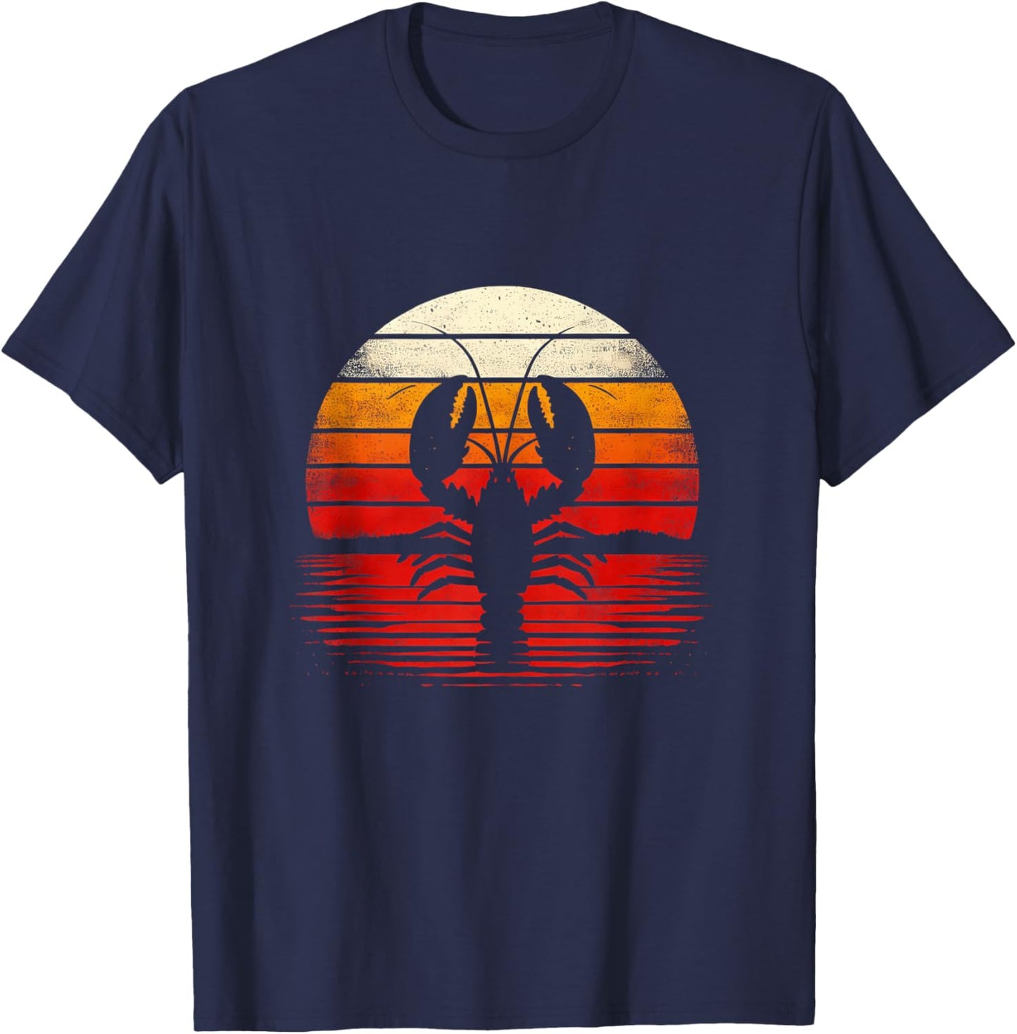 Lobster Sunset Retro Style Safari Vintage 70s Fishing T-Shirt - T-Shirt | Navy