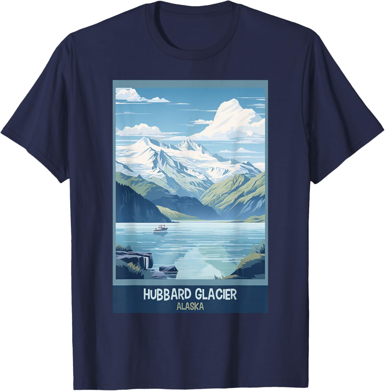 Hubbard Glacier, Alaska Retro Travel Poster Graphic T-Shirt - T-Shirt | Navy