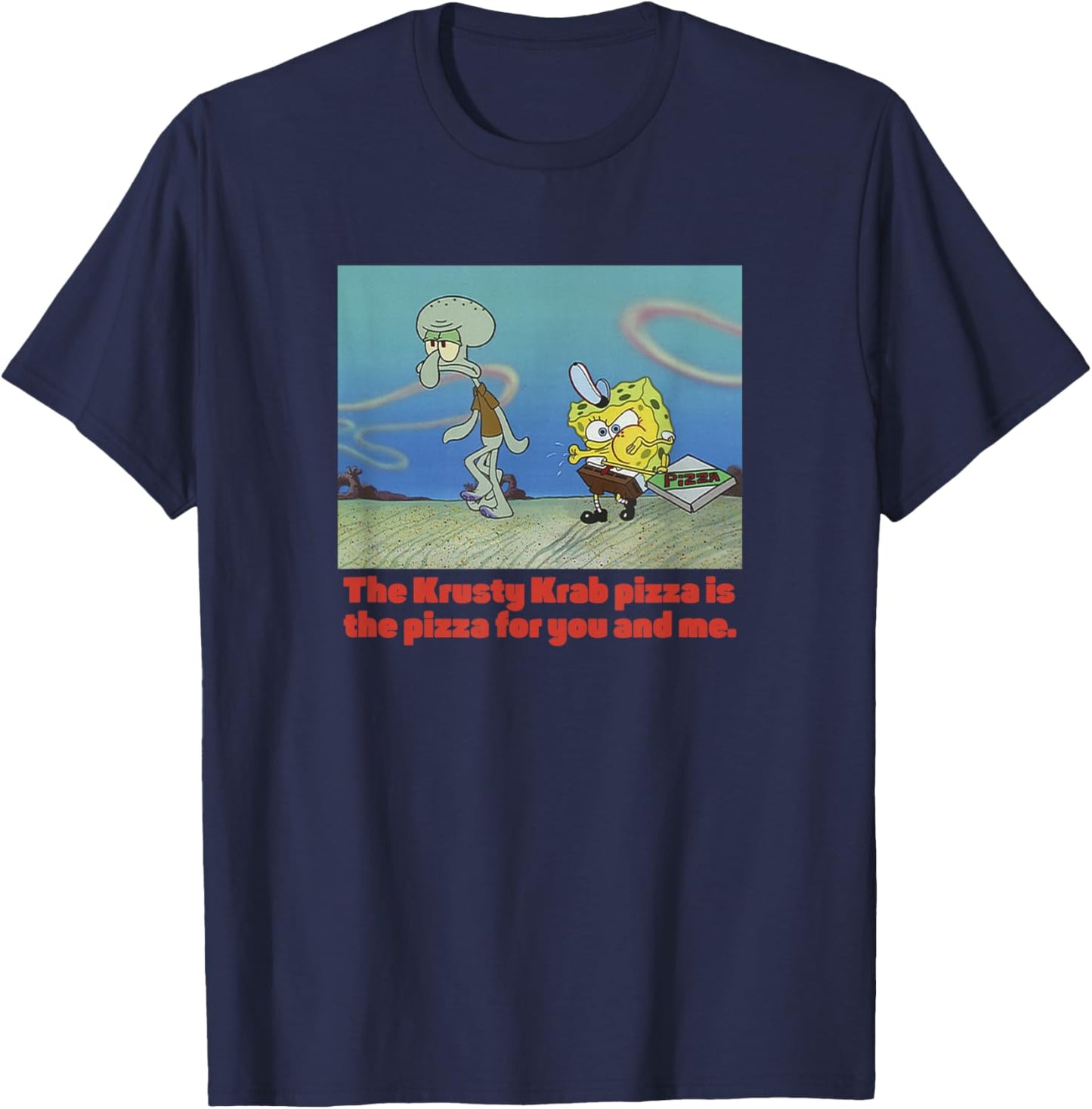 Spongebob Squarepants Spongebob Squidward Pizza T-Shirt - T-Shirt | Navy