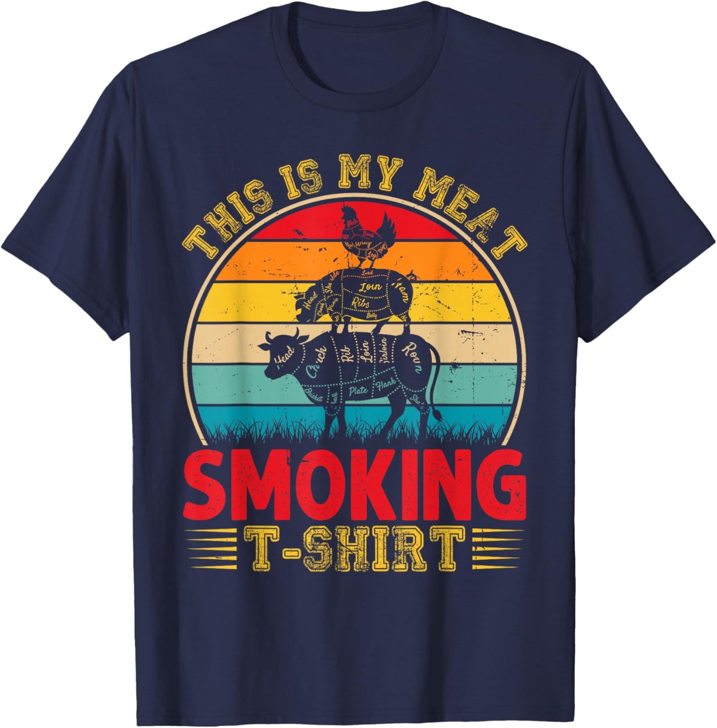 Vintage This Is My Meat Smoking BBQ Smokers Lovers T-Shirt - T-Shirt | Navy
