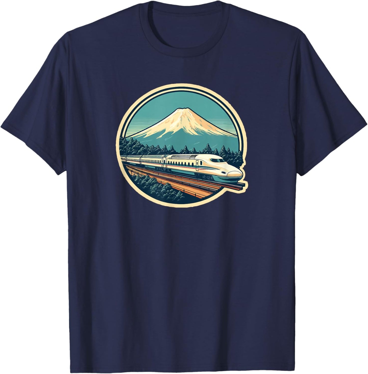 Bullet Train Mount Fuji Japanese Souvenir Shinkansen Train T-Shirt - T-Shirt | Navy