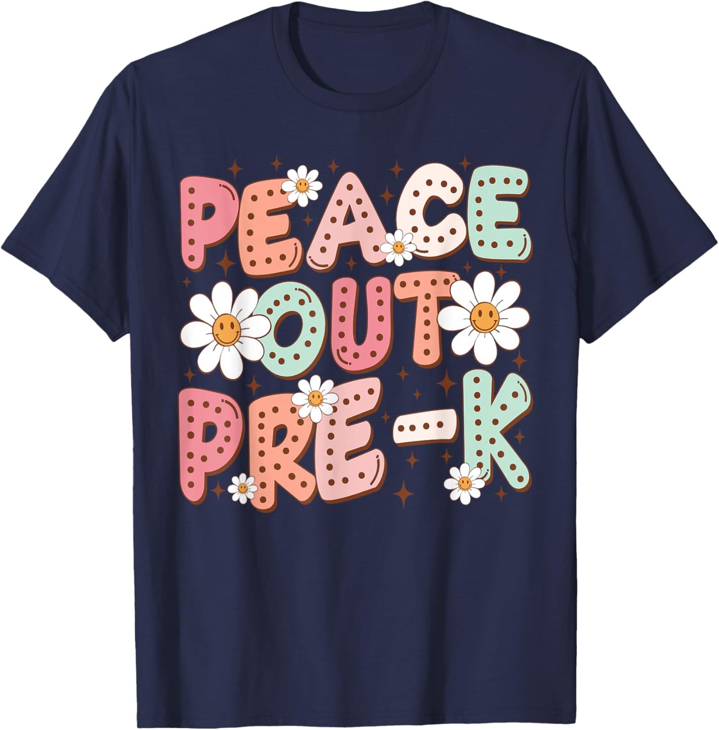 Peace Out Pre-K Cute Groovy Last Day of Preschool Graduation T-Shirt - T-Shirt | Navy