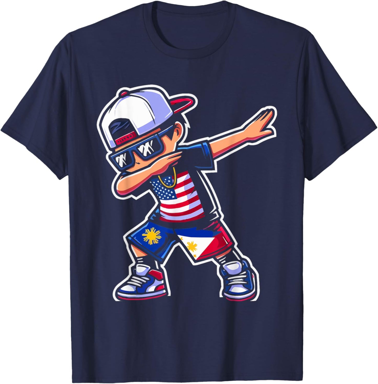 Half Filipino Half American USA Flag Philippines America T-Shirt - T-Shirt | Navy