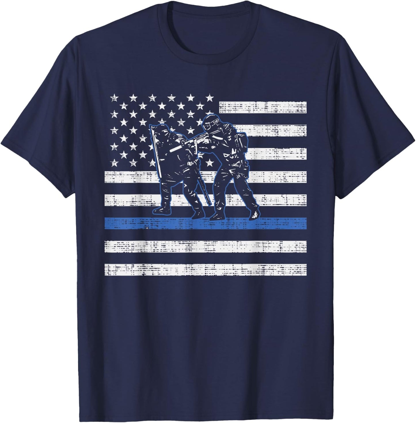 Thin Blue Line Swat Team Shirt US Flag American Police T-Shirt - T-Shirt | Navy