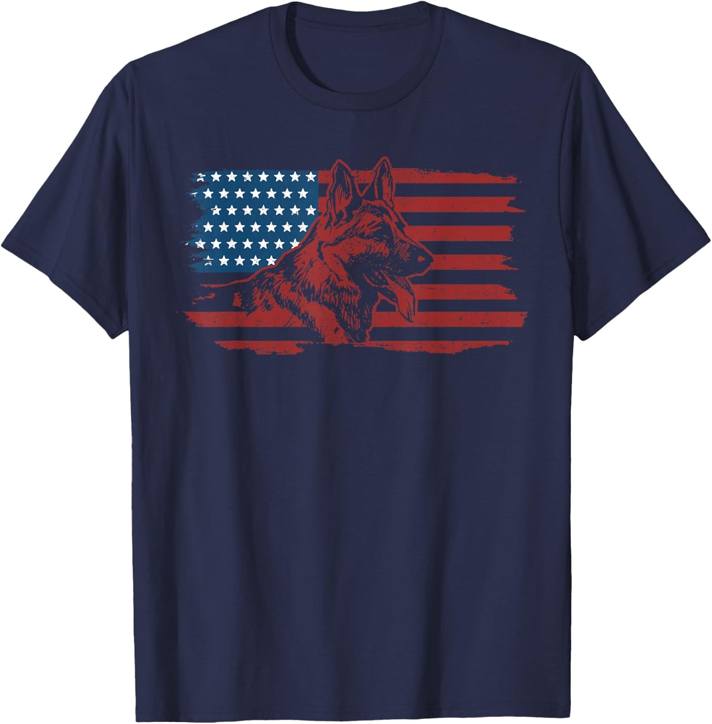 German Shepherd Dog American Flag Patriotic K-9 Unit Gift T-Shirt - T-Shirt | Navy