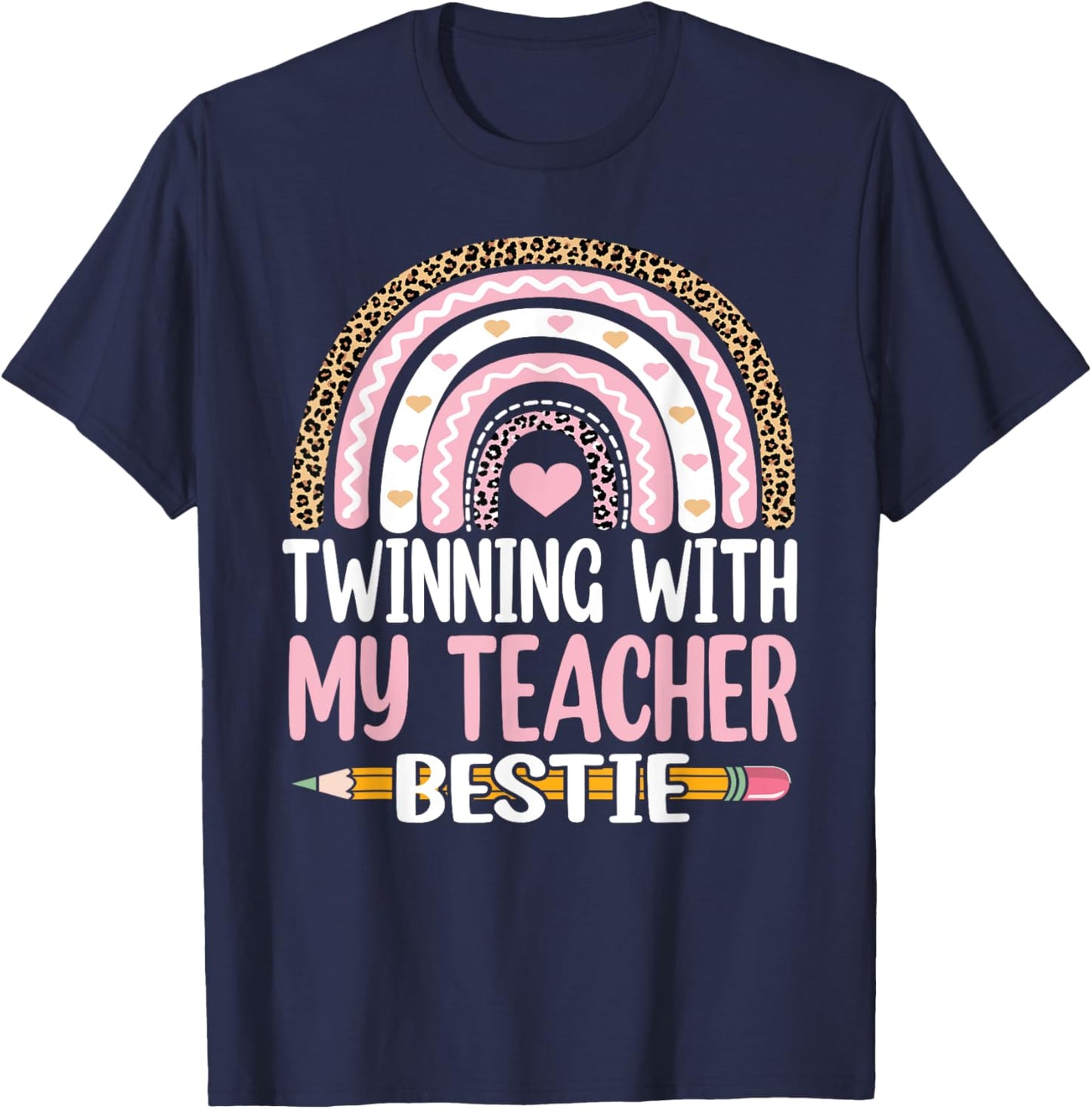 Twinning with my teacher bestie rainbow Matching teachers Women Kids T-Shirt - T-Shirt | Navy