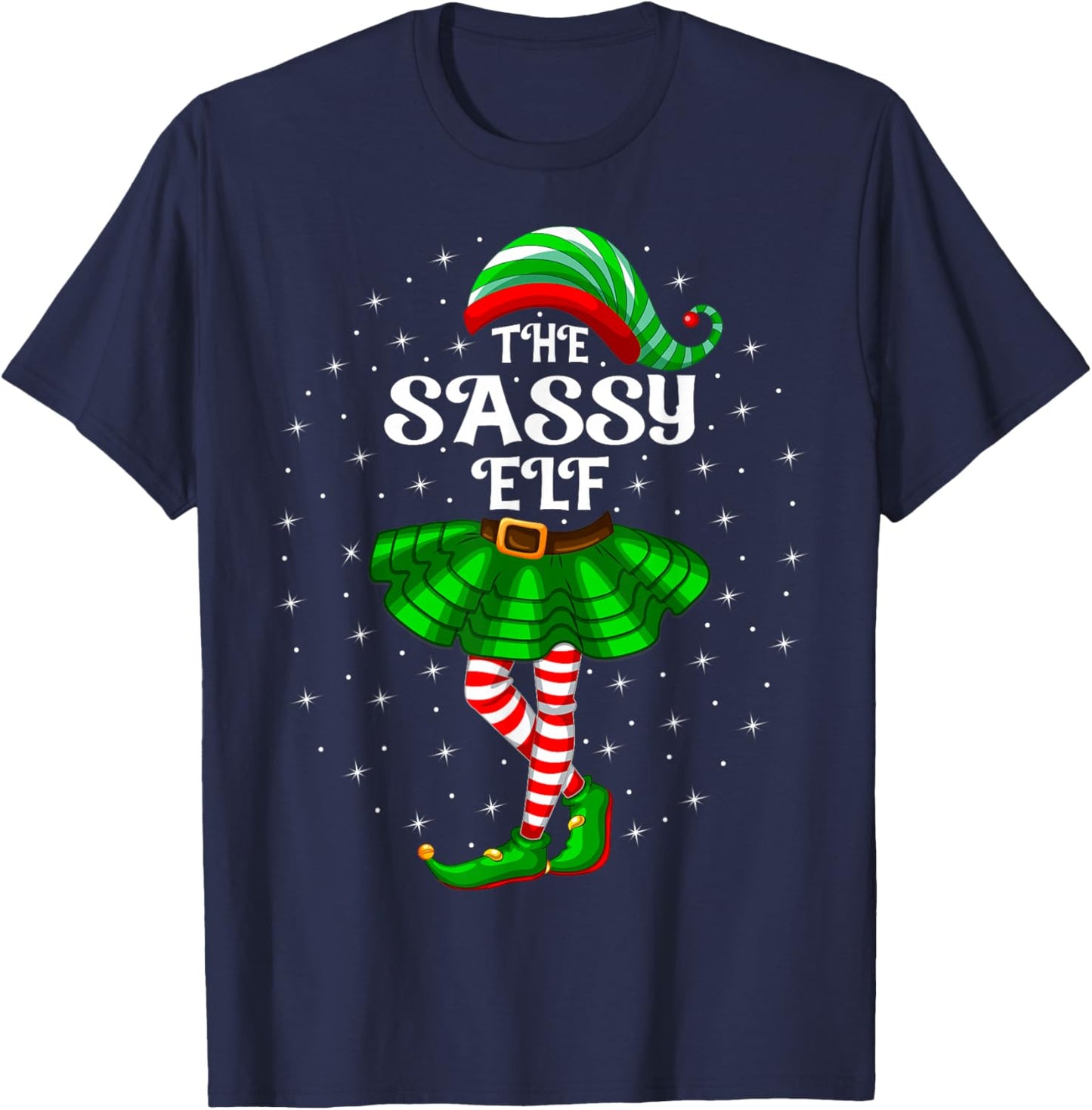 Xmas Family Matching Women Girls Mom The Sassy Elf Christmas T-Shirt - T-Shirt | Navy