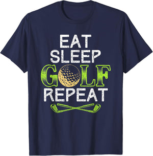 Funny Golfer Gift Eat Sleep Golf Repeat Fathers Day Golf T-Shirt - T-Shirt | Navy
