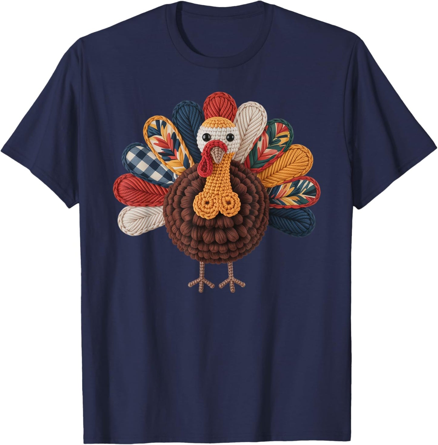 Crochet Turkey Thanksgiving Fall Cute Family Holiday Yarn T-Shirt - T-Shirt | Navy