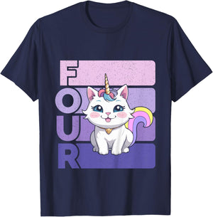 Kids Caticorn 4th Birthday Cat Unicorn 4 Year Old Girl B-day T-Shirt - T-Shirt | Navy