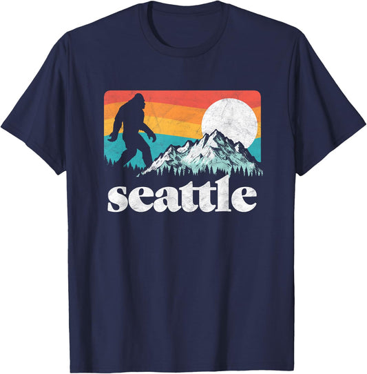 Seattle Washington Bigfoot Mountains 80's Graphic T-Shirt - T-Shirt | Navy