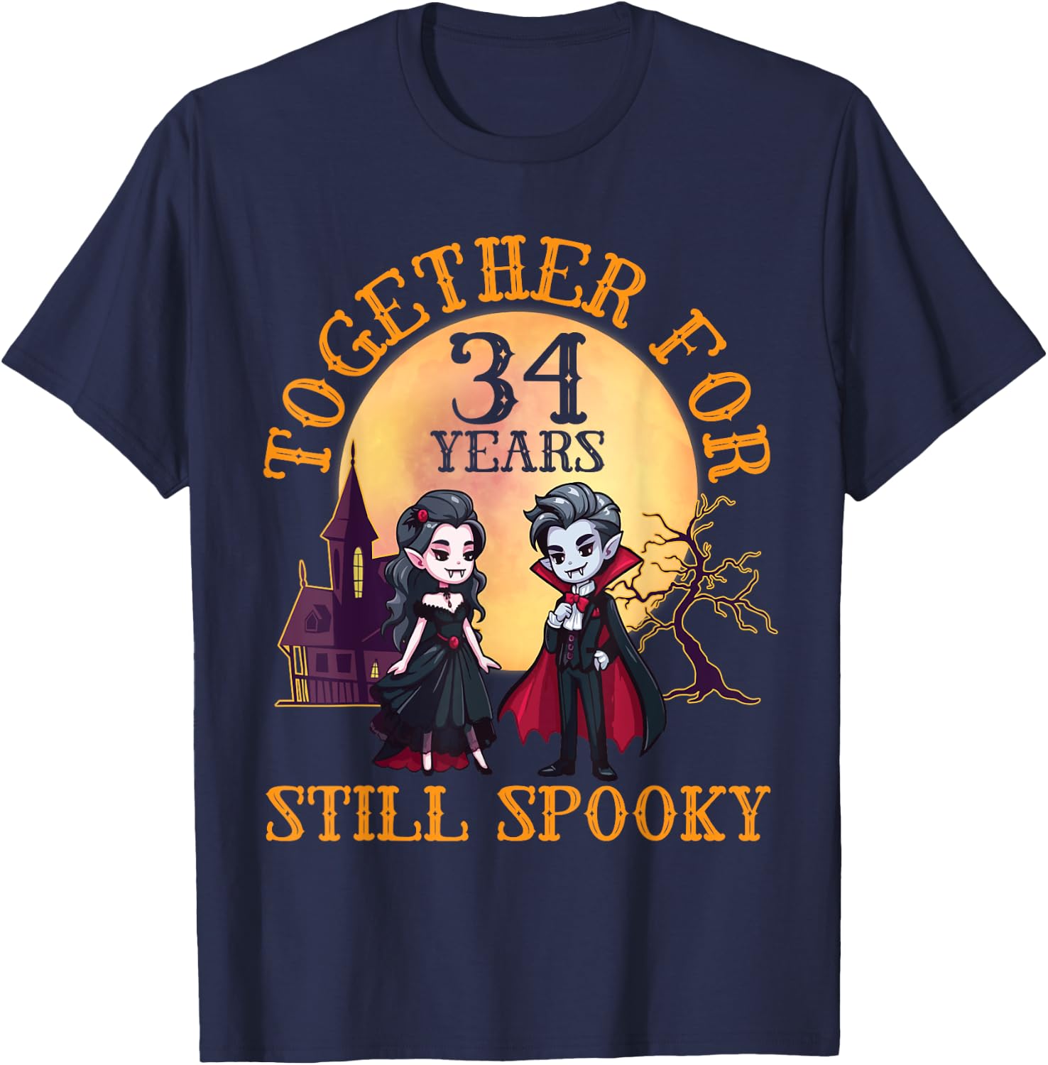 Vampire Couple Marry Together for 34 Years and Still Spooky T-Shirt - T-Shirt | Navy