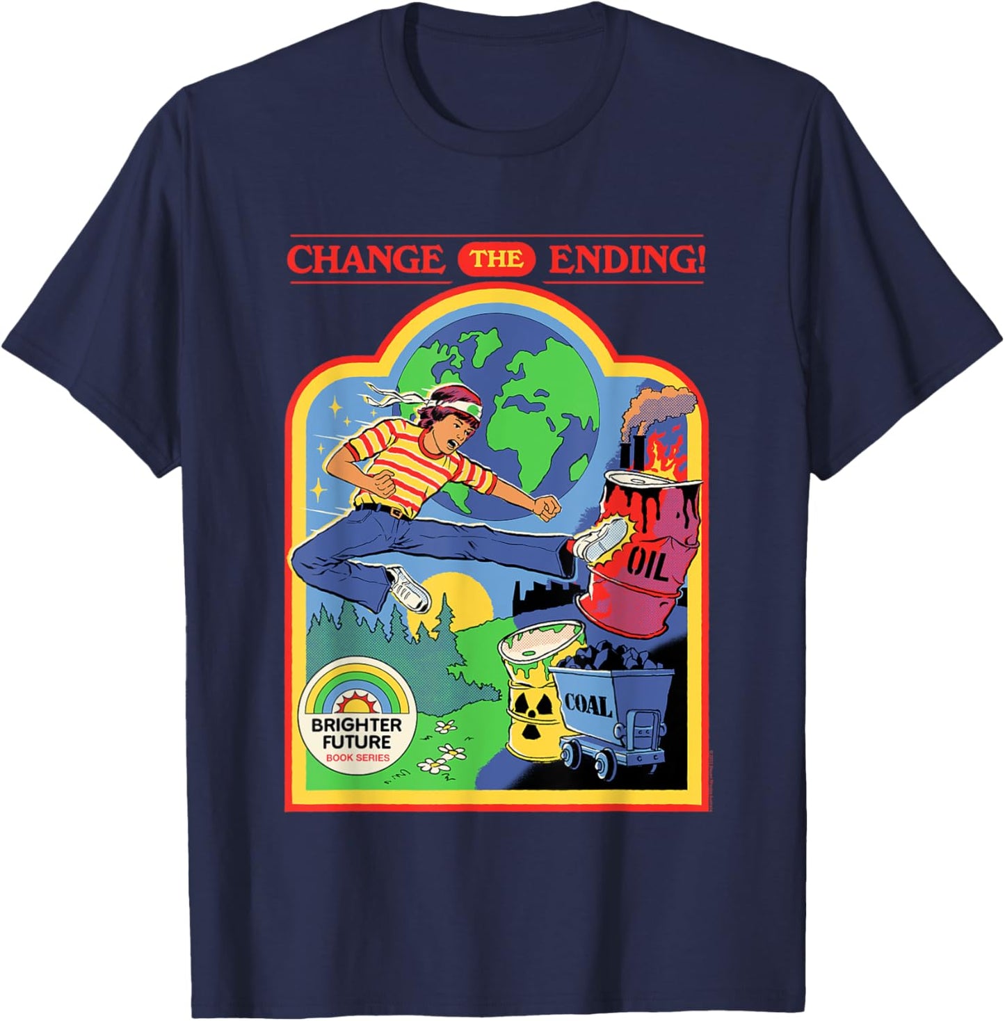 Steven Rhodes Change The Ending Environment Retro Dark Humor T-Shirt - T-Shirt | Navy