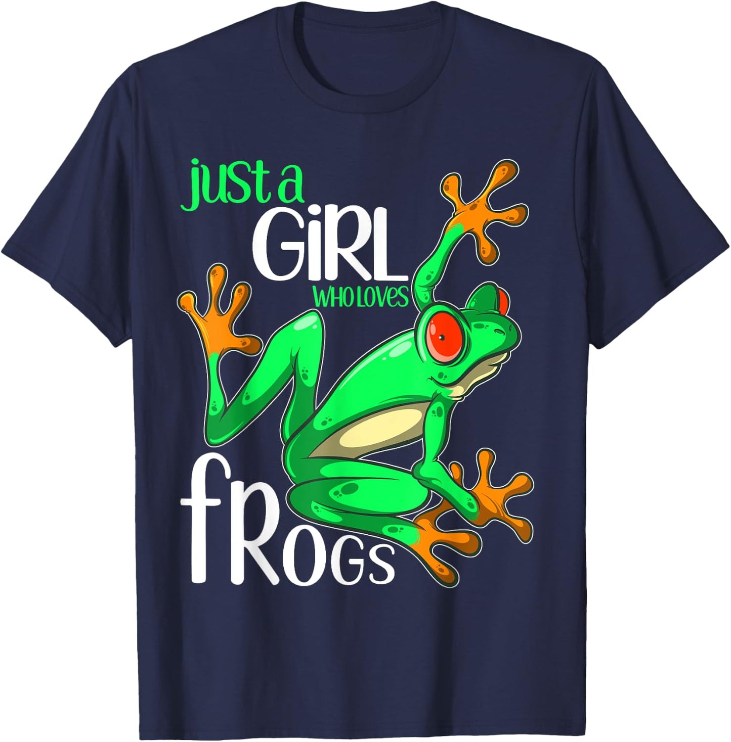 Just a Girl Who Loves Frogs Gift and Girls Frog T-Shirt - T-Shirt | Navy