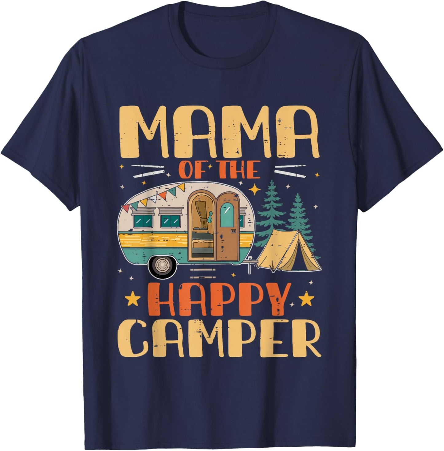 Mama of Happy Camper 1st Birthday Party Retro Mama T-Shirt - T-Shirt | Navy