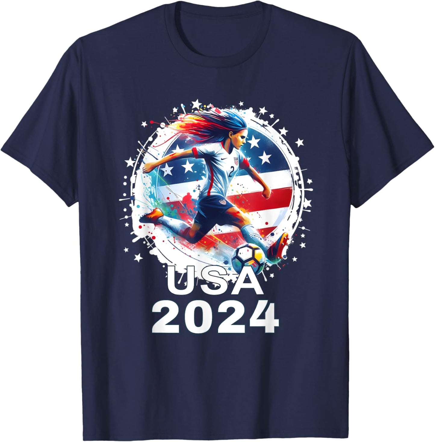 American Flag Soccer Shirt Women's Soccer Girls Soccer 2024 , Small, Black T-Shirt - T-Shirt | Navy
