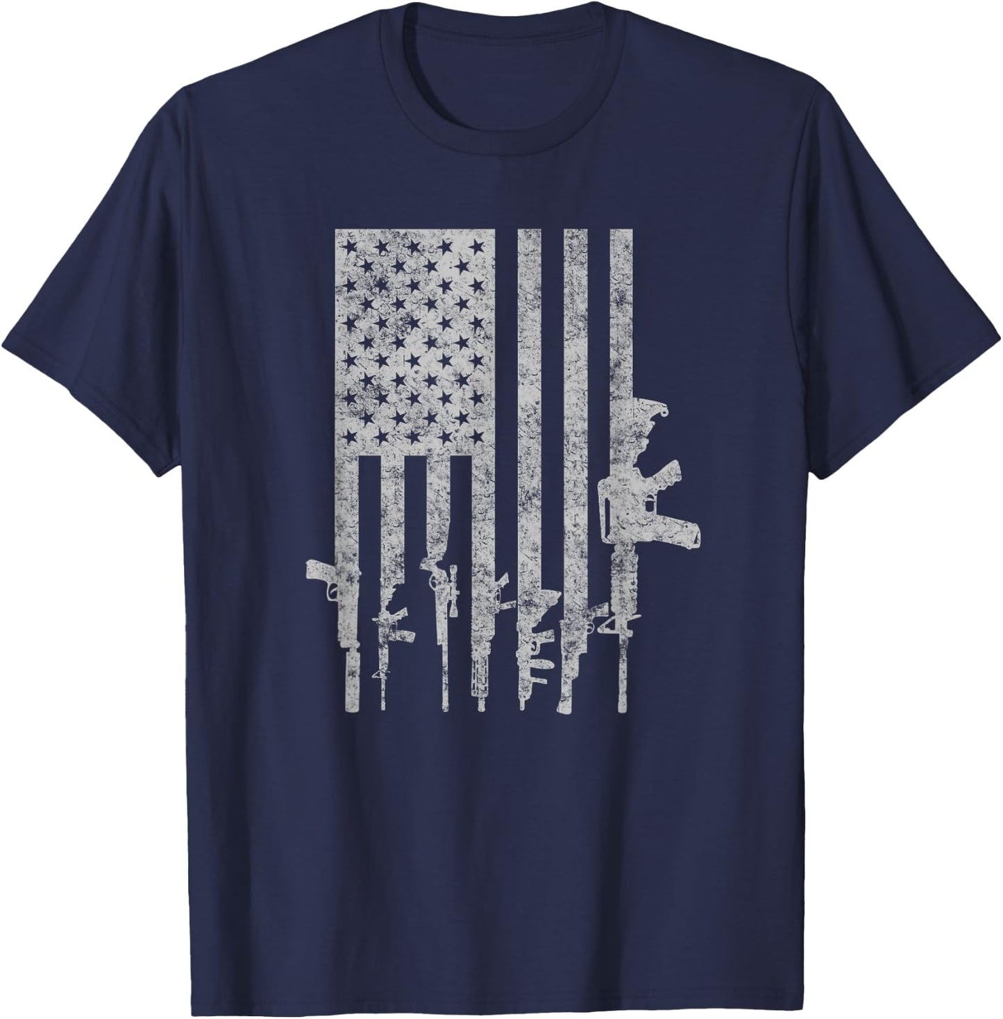 Distressed American Flag Guns Cool Pro Gun Top T-Shirt - T-Shirt | Navy