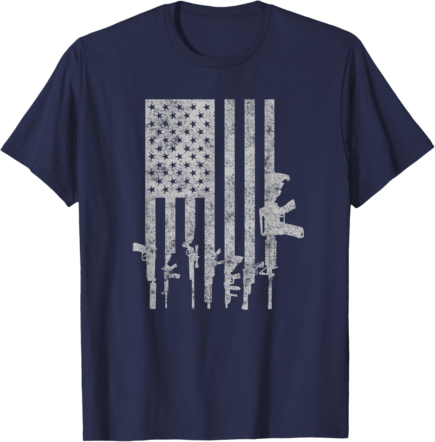 Distressed American Flag Guns Cool Pro Gun Top T-Shirt - T-Shirt | Navy