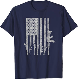 Distressed American Flag Guns Cool Pro Gun Top T-Shirt - T-Shirt | Navy