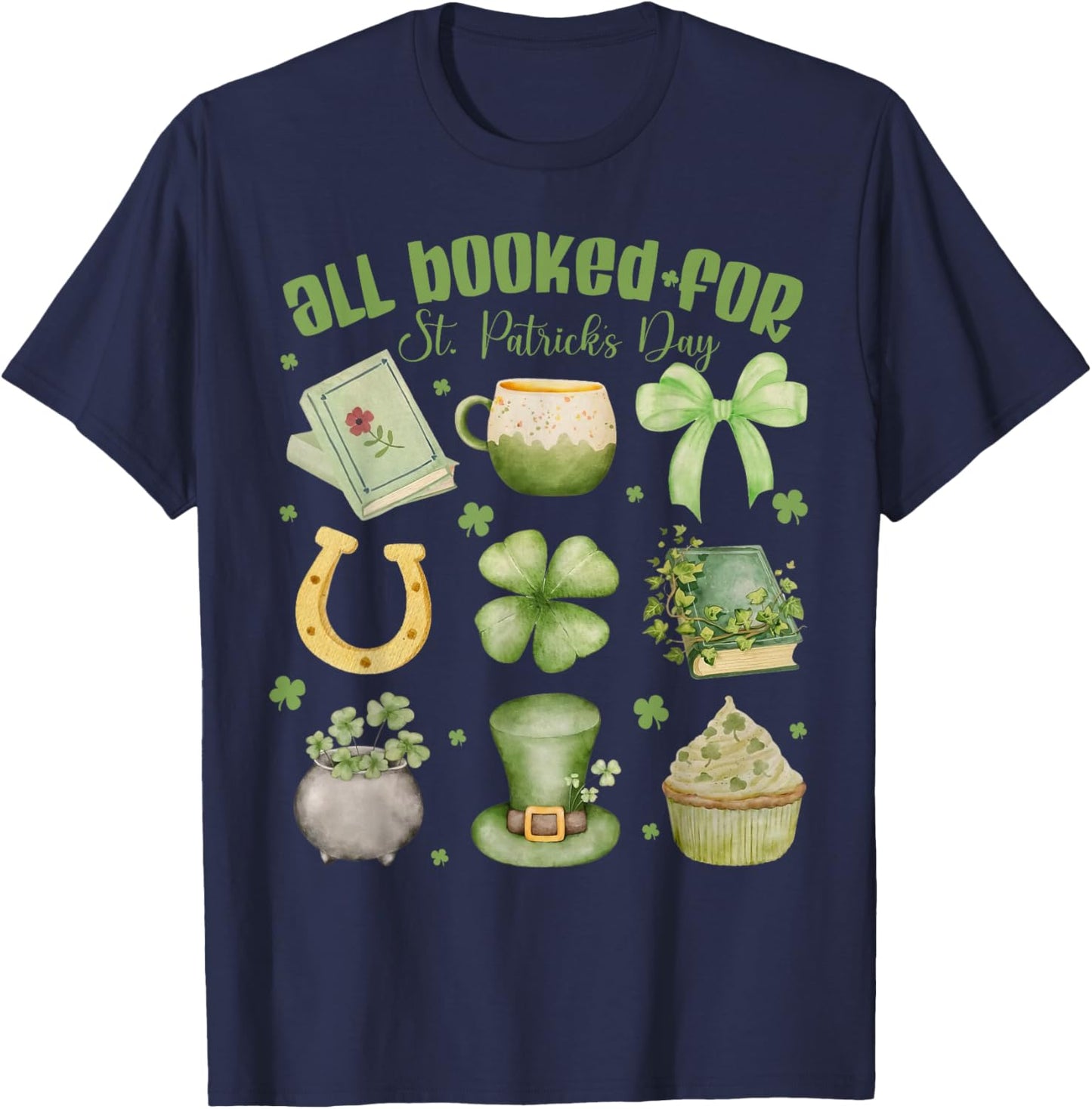 ALL Booked For St Patricks Day Bookish Leprechaun Bookworm T-Shirt - T-Shirt | Navy