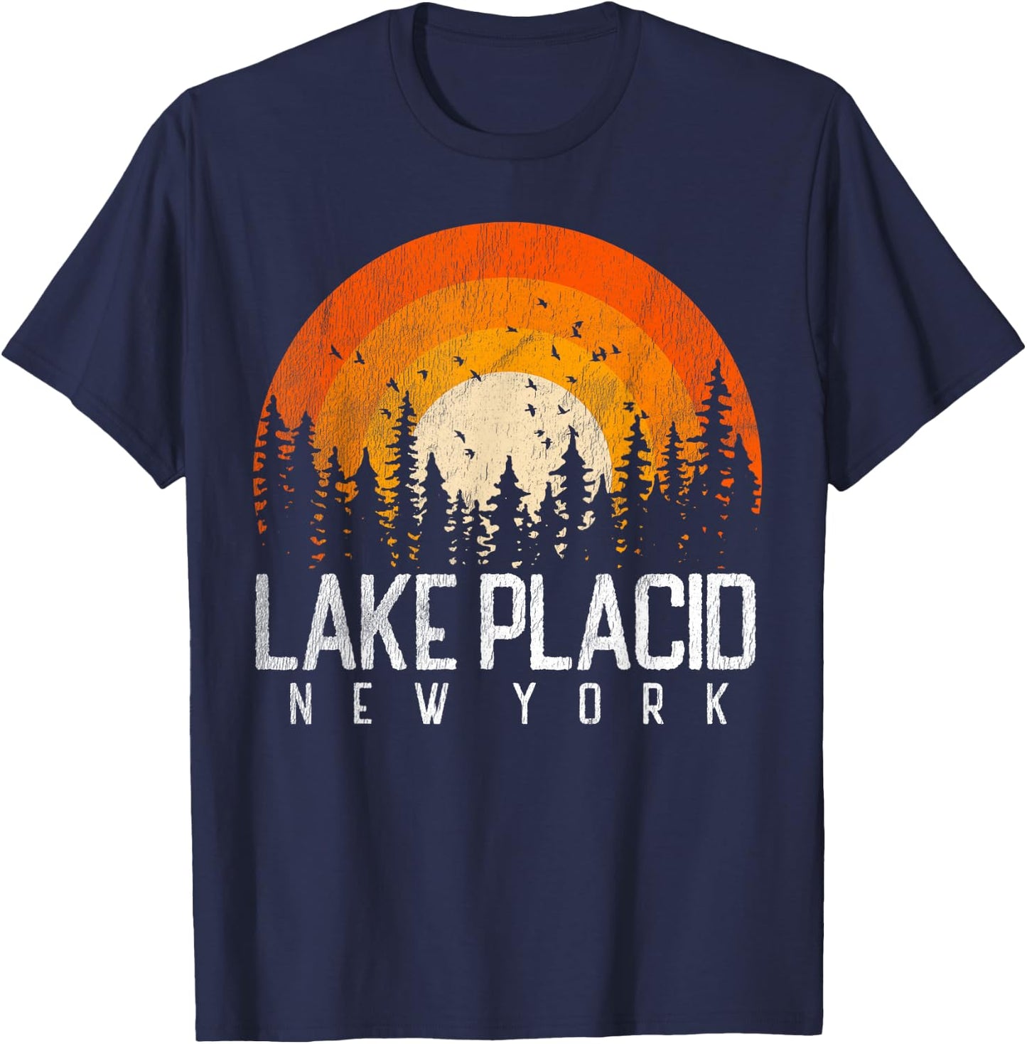 Lake Placid New York NY Shirt Retro Vintage 70s 80s 90s Gift T-Shirt - T-Shirt | Navy