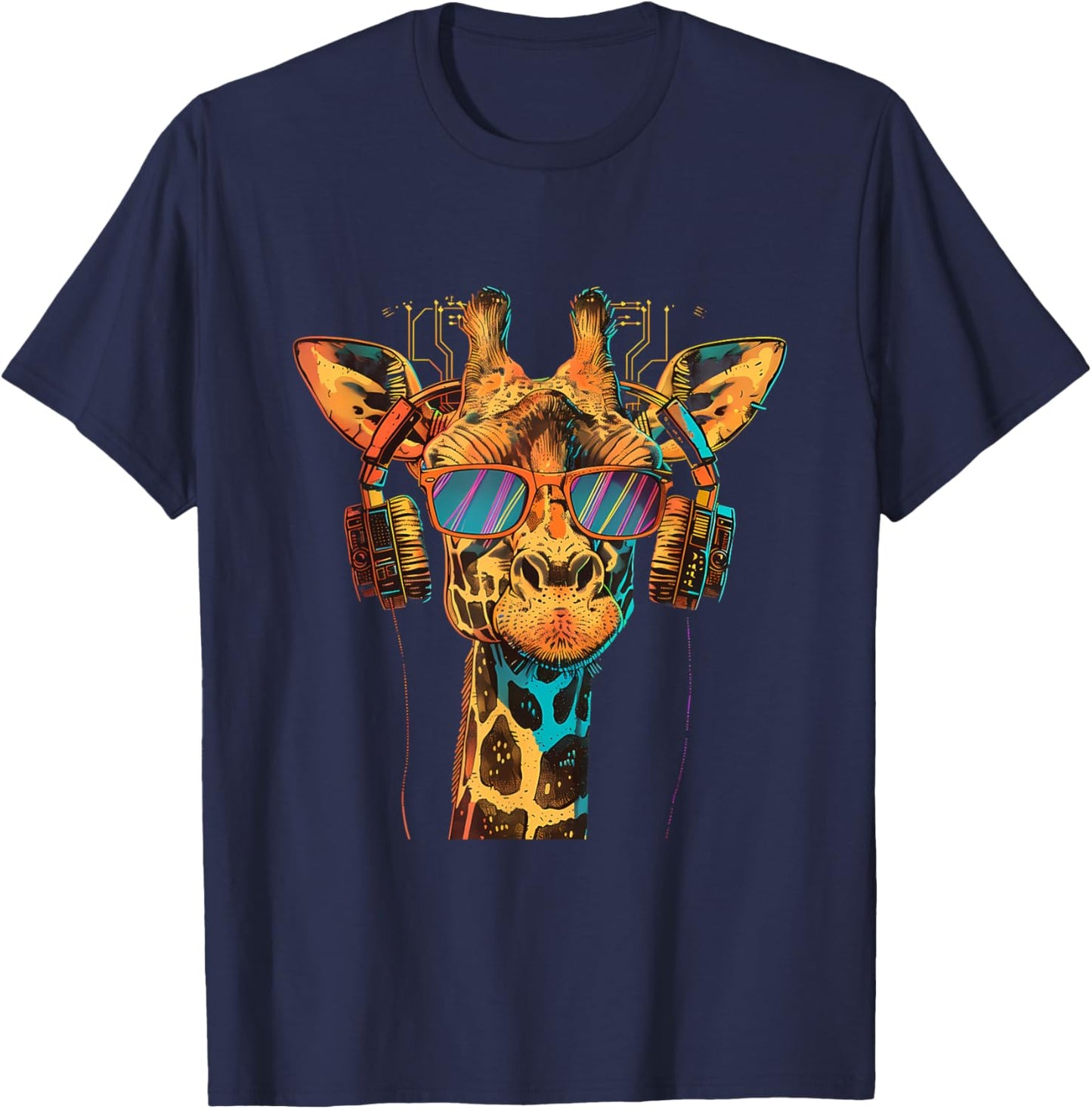 DJ Giraffe Dance Club Music Producer EDM Music Headphones T-Shirt - T-Shirt | Navy