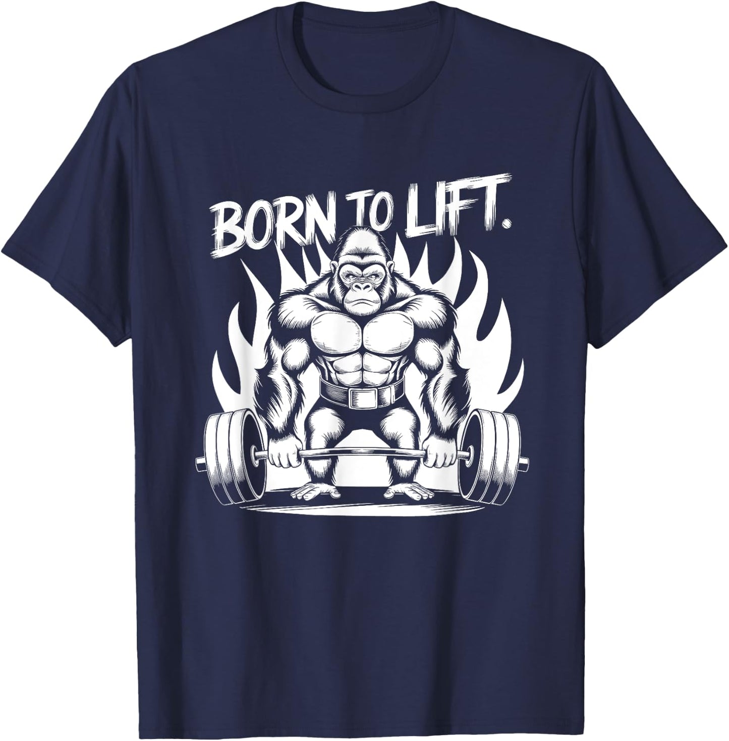 Born to Lift - Gym Art Gorilla Lifting Weights Design T-Shirt - T-Shirt | Navy