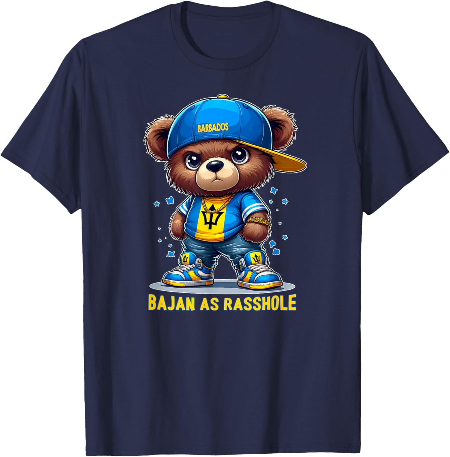 BAJAN AS RASSHOLE Cute Teddy Bear Barbados Flag Souvenir T-Shirt - T-Shirt | Navy