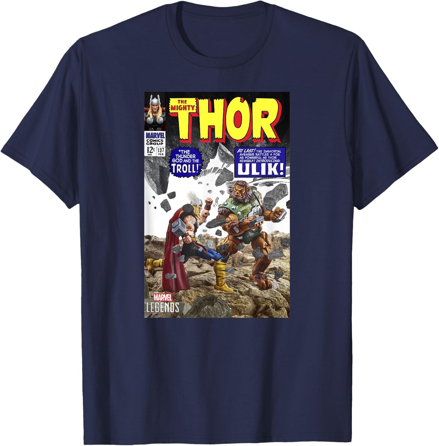 Marvel Legends Series Thor VS Olik Troll Comic Cover T-Shirt - T-Shirt | Navy